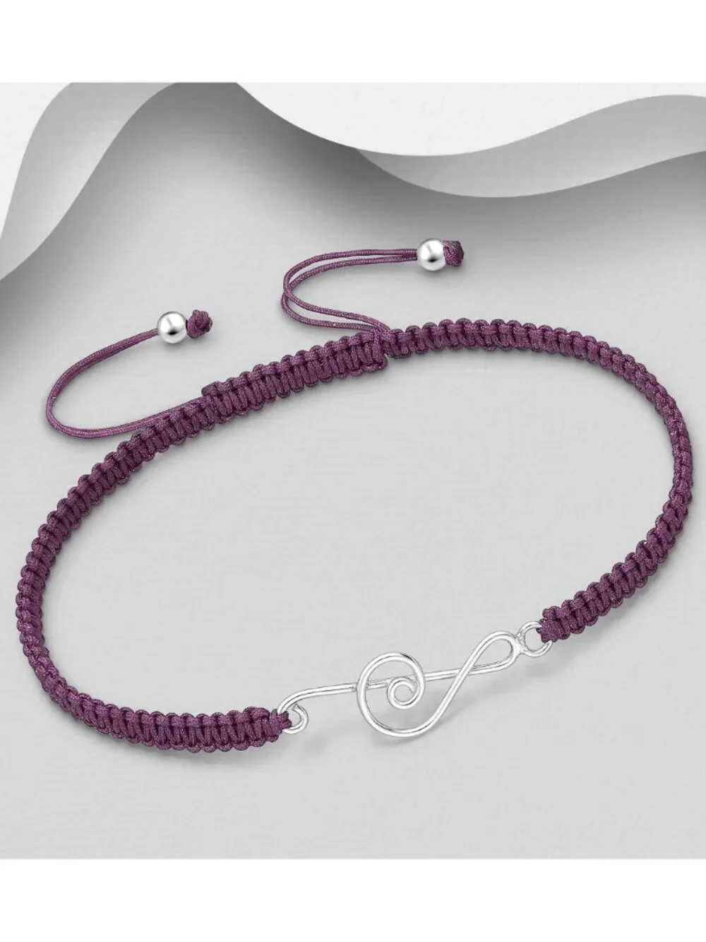 925 Sterling Silver Music Notes with Adjustable Thread Bracelet